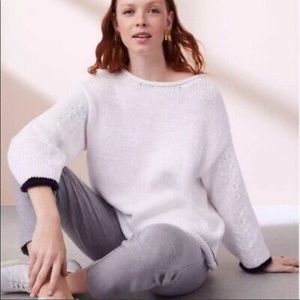 Lou & Grey Cotton Blend Cable Knit Pullover Sweater / Size L / White